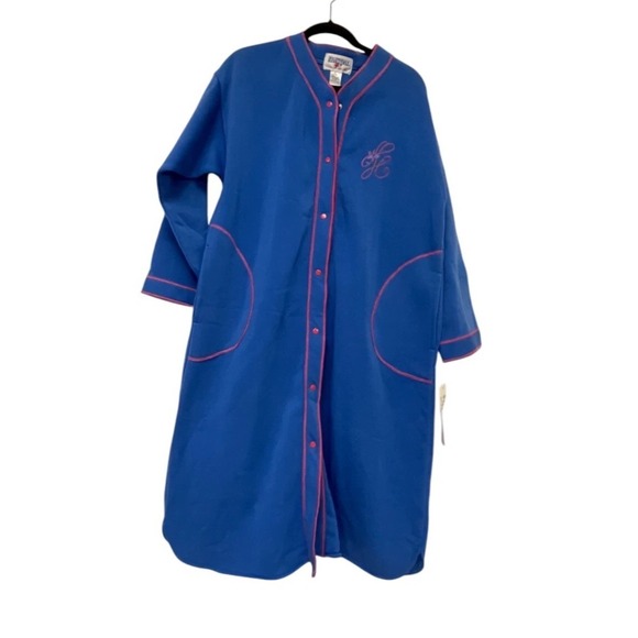 Nightgear Robe Blue Vintage Size M Loungewear Snap Button Front V Neck NWT - Picture 1 of 7
